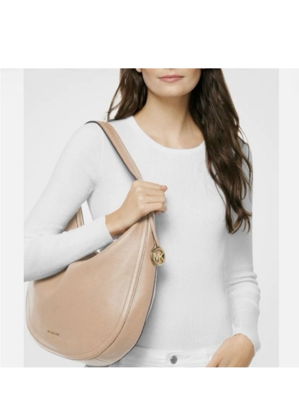 NWT- Michael Kors Lydia Pebbled Leather Hobo Shoulder Bag- Large, Oyster color